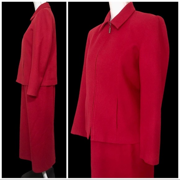 Vintage 90's Y2K Red Wool Zip Front Jacket Maxi Skirt Set 8 - Picture 5 of 10